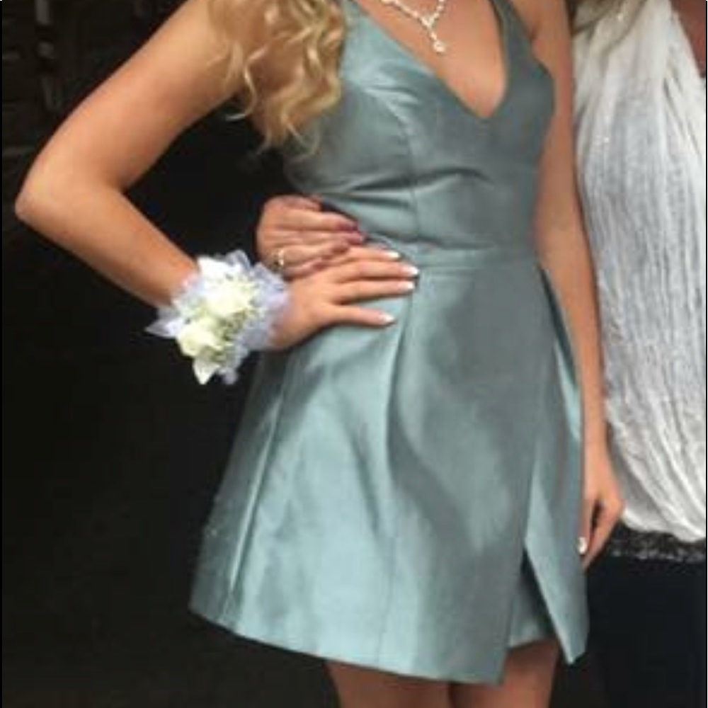 Shiny Sage green formal worn for 4 hours.